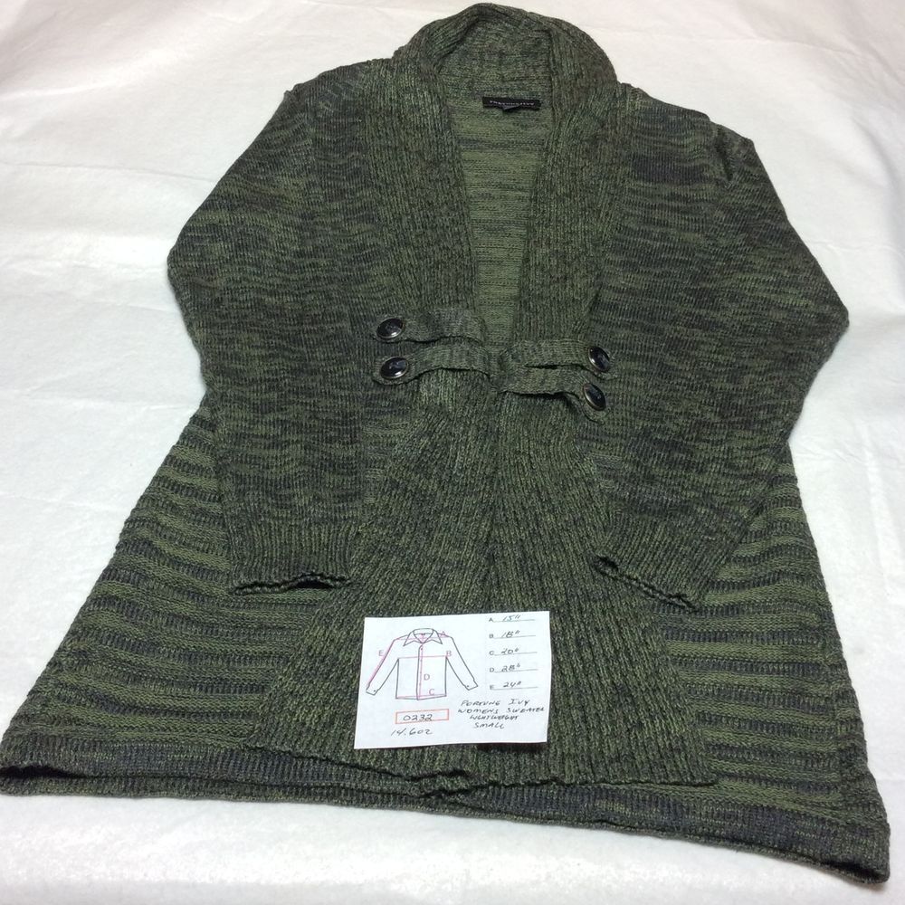 Fortune + Ivy‎ Olive Green Knit Cardigan Sweater Striped Pattern Long Sleeve